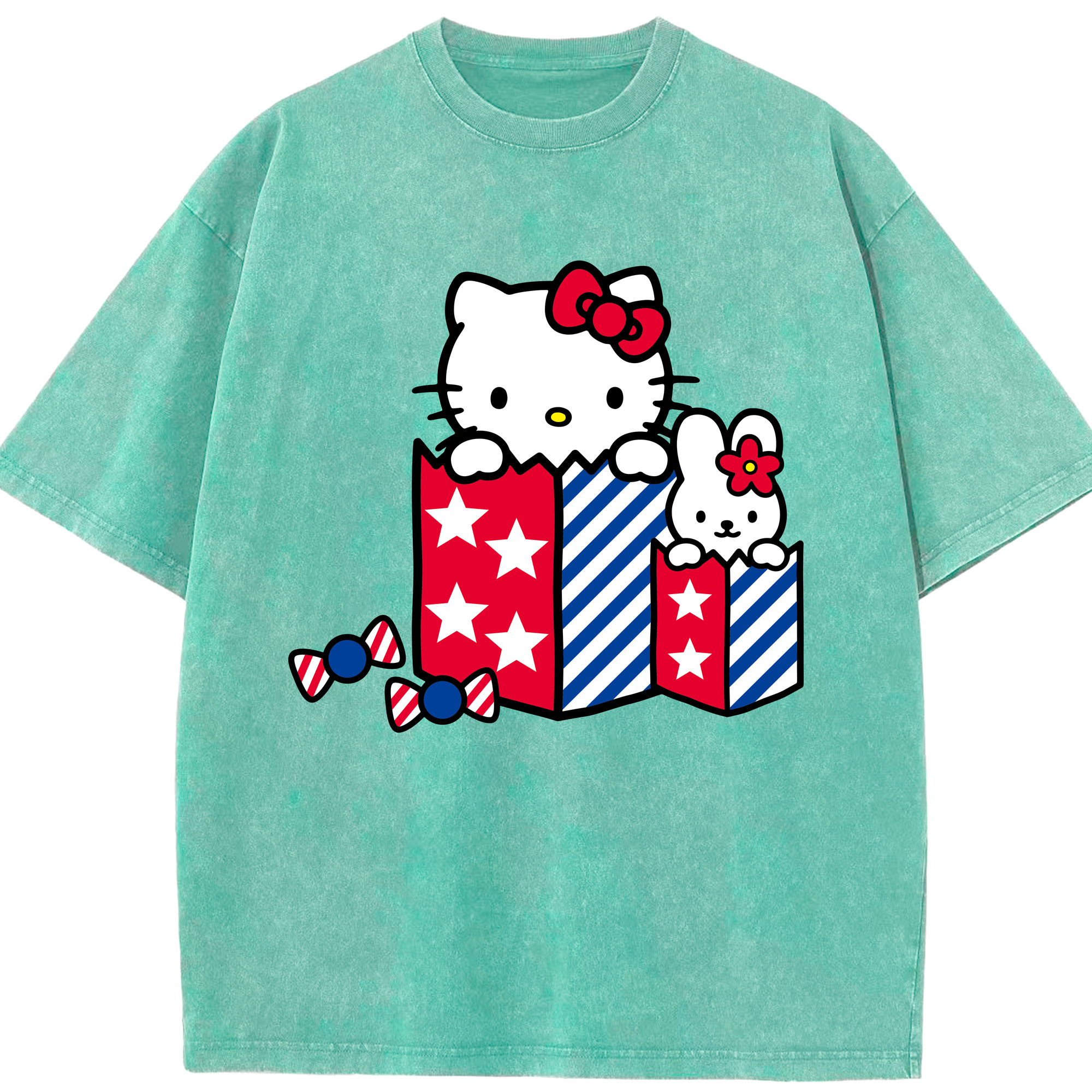 （画像用） Hello Kitty ハローキティ 綿100% ヴィンテージ風 半袖Tシャツ（フロントプリント）